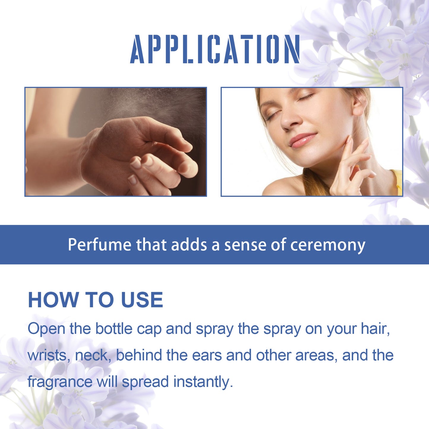 Perfume em spray violeta, fragrância fresca, leve e duradoura