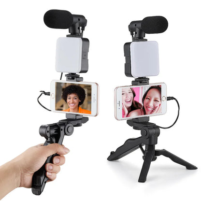 Kit para vlogs com tripé para celular, 36 luzes de LED e mini microfone para transmissões ao vivo, vídeos do TikTok e YouTube