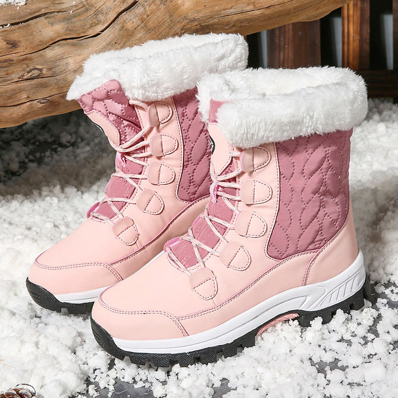 Botas de inverno para neve, impermeáveis, antiderrapantes, com cano alto, em algodão, com entressola