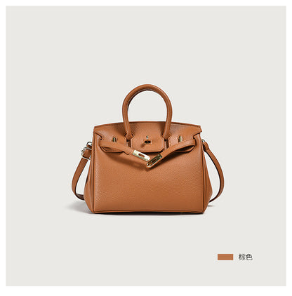 Bolsa em couro, estilo tote, com alça superior, clássica