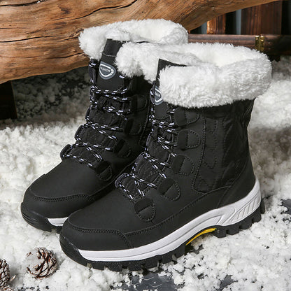 Botas de inverno para neve, impermeáveis, antiderrapantes, com cano alto, em algodão, com entressola