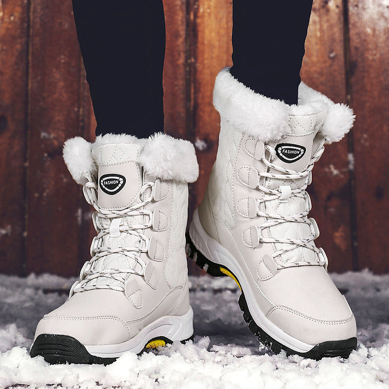Botas de inverno para neve, impermeáveis, antiderrapantes, com cano alto, em algodão, com entressola
