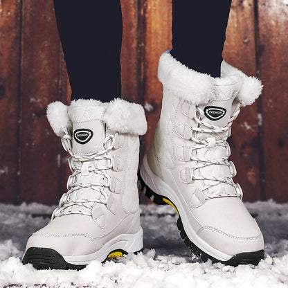 Botas de inverno para neve, impermeáveis, antiderrapantes, com cano alto, em algodão, com entressola