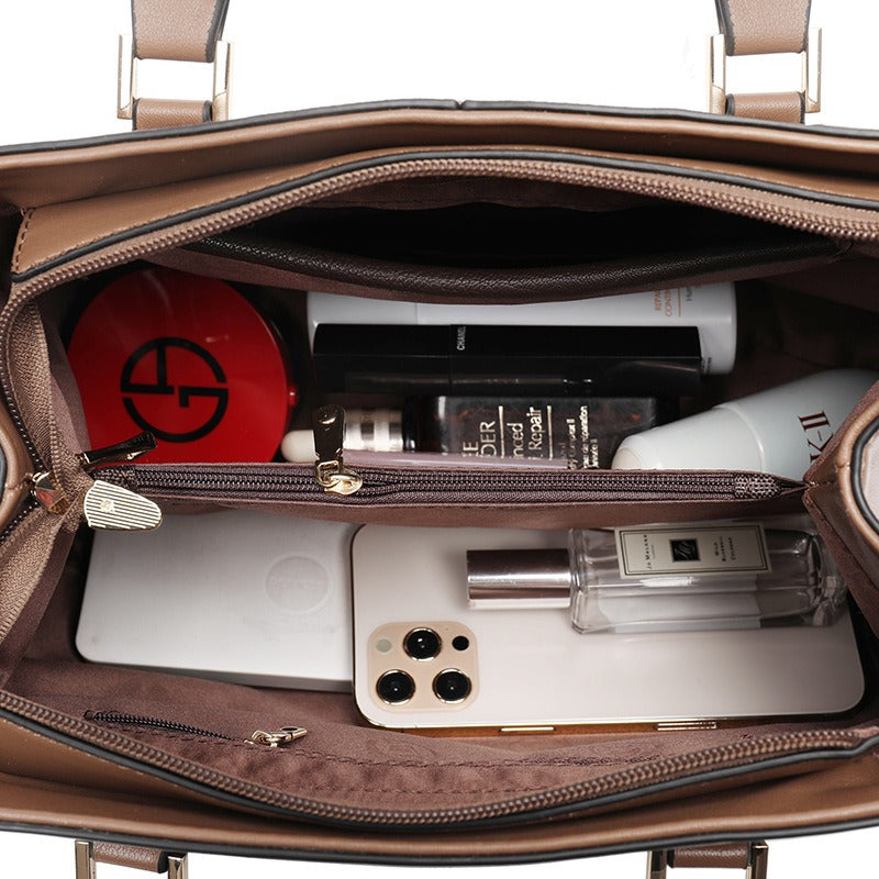 Bolsa simples, de ombro, transversal, grande capacidade, em couro macio, para viagens