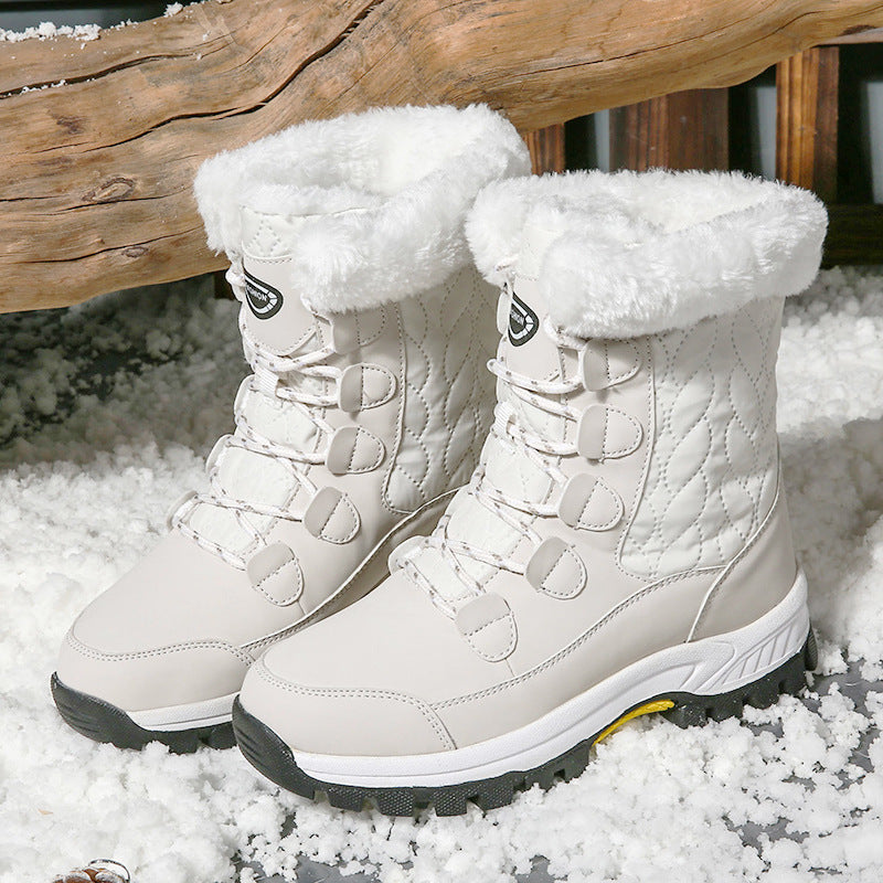 Botas de inverno para neve, impermeáveis, antiderrapantes, com cano alto, em algodão, com entressola