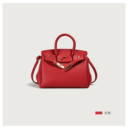 Bolsa em couro, estilo tote, com alça superior, clássica