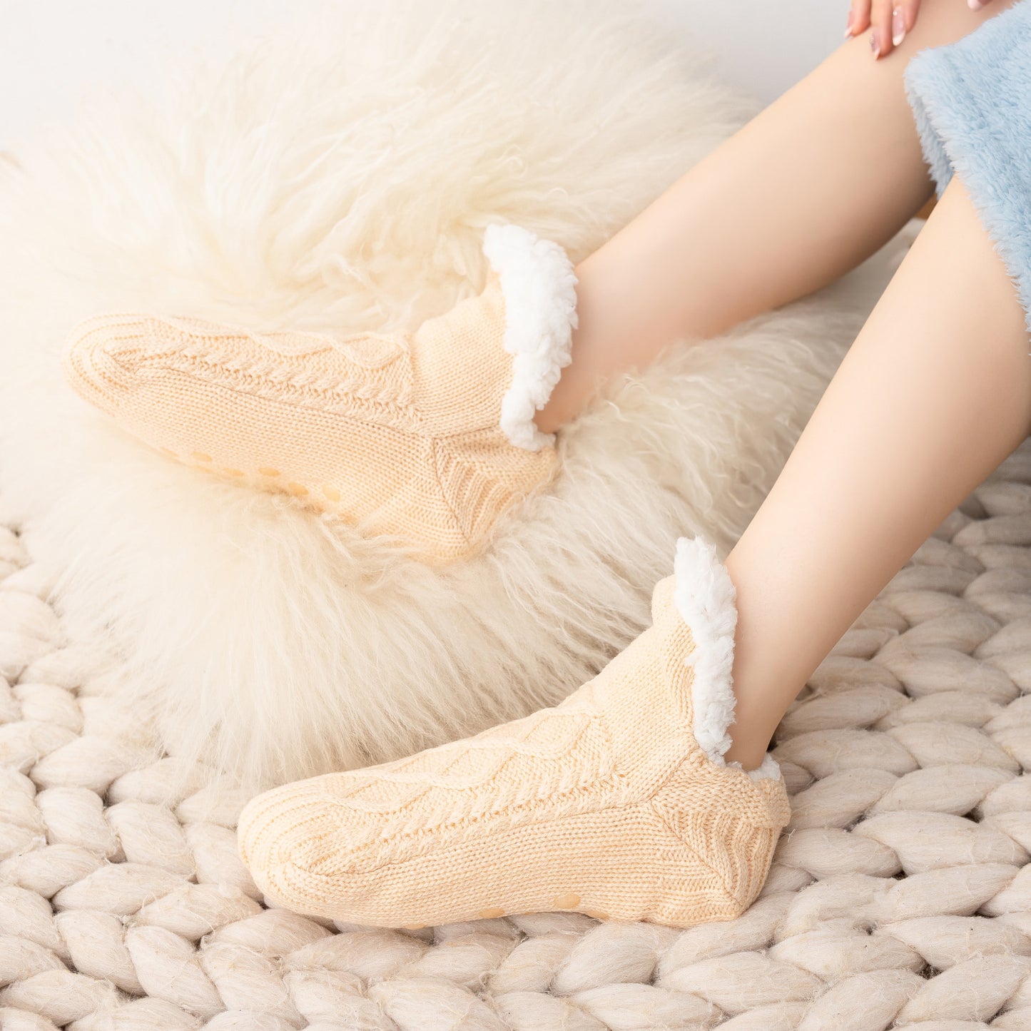 Meias de inverno de lã para usar em casa, isolantes, unissex para adultos, estilo pantufa