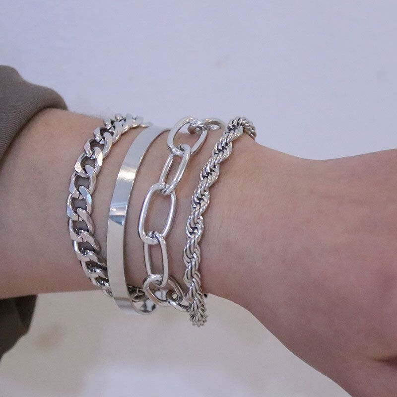 Pulseira de liga metálica, correntes e bracelet para combinar e criar looks