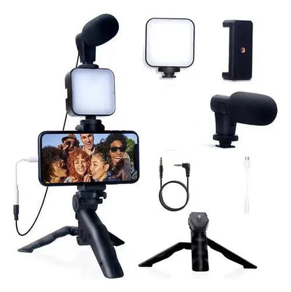 Kit para vlogs com tripé para celular, 36 luzes de LED e mini microfone para transmissões ao vivo, vídeos do TikTok e YouTube