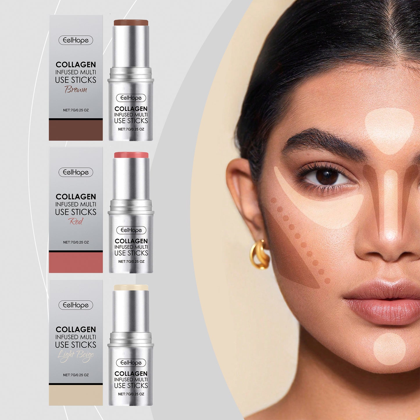 Bastão de maquiagem com colágeno hidratante, blush natural multicolorido