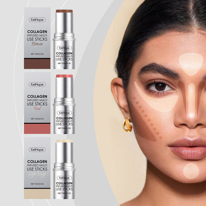 Bastão de maquiagem com colágeno hidratante, blush natural multicolorido