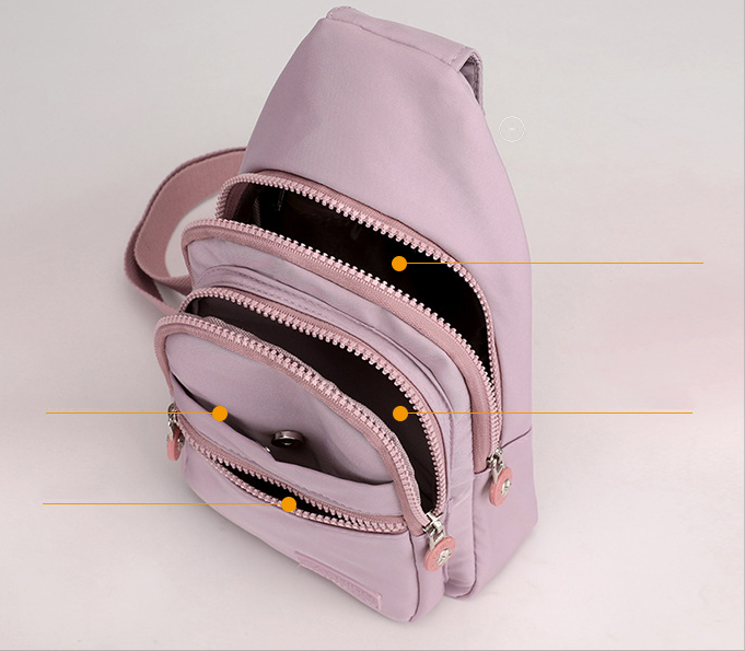 Bolsa transversal moderna e elegante, com várias camadas, em tecido de nylon leve e simples