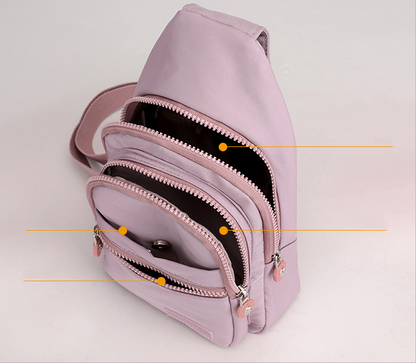 Bolsa transversal moderna e elegante, com várias camadas, em tecido de nylon leve e simples