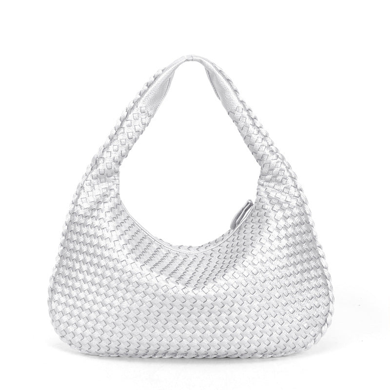 Bolsa em couro artesanal trançado e zíper em patchwork