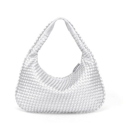 Bolsa em couro artesanal trançado e zíper em patchwork