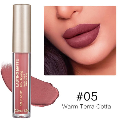 Kit de batom líquido matte à prova d'Água, nude, de longa duração com gloss labial e maquiagem para lábios