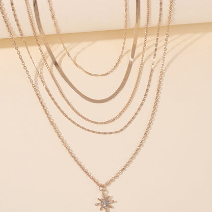 Colares elegantes em várias camadas, corrente longa com cristais