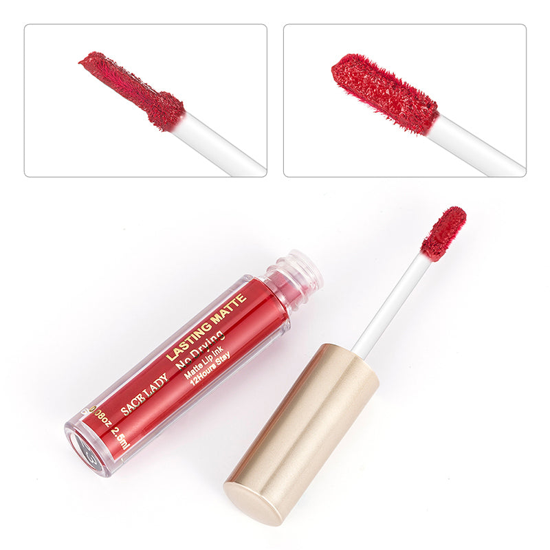 Kit de batom líquido matte à prova d'Água, nude, de longa duração com gloss labial e maquiagem para lábios
