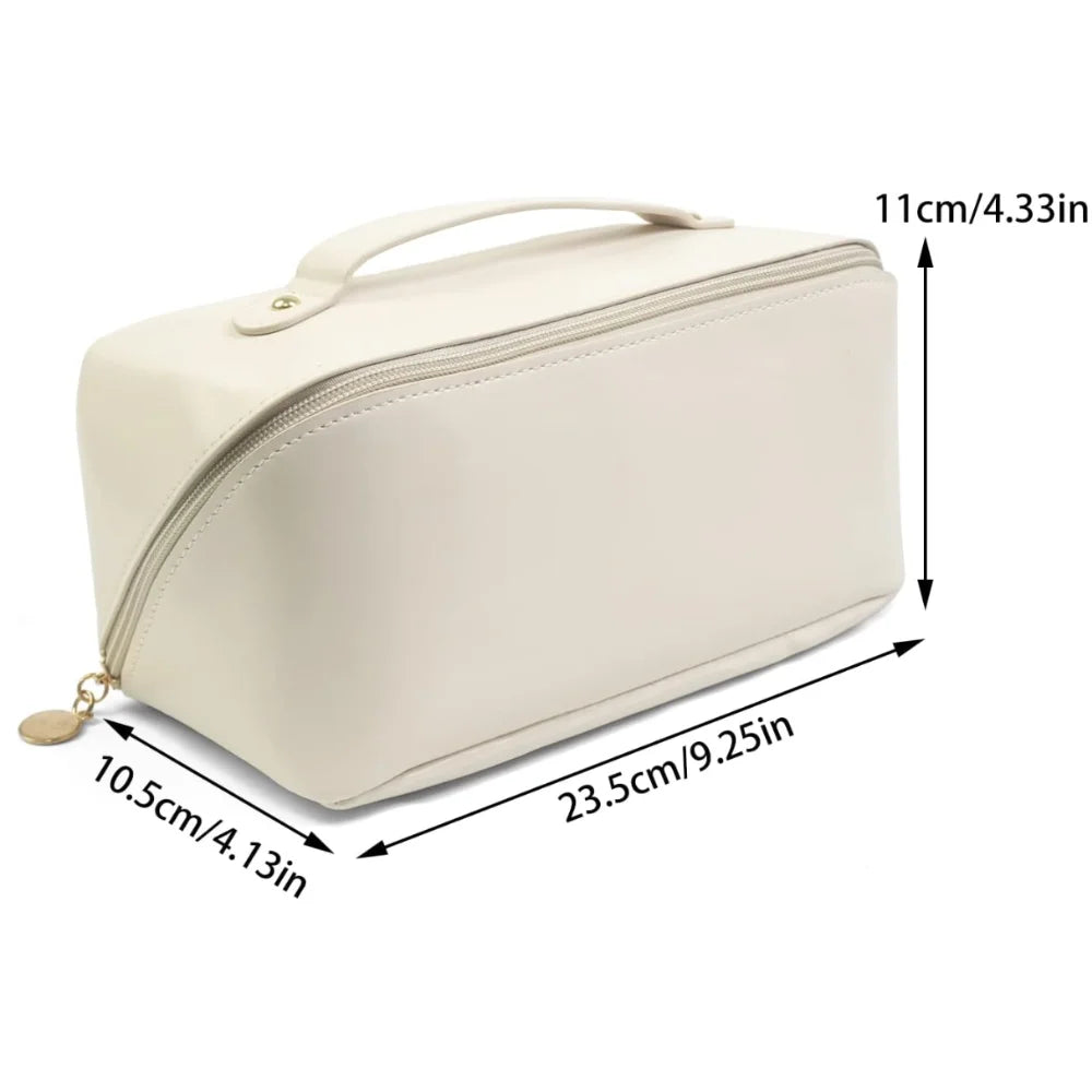 Bolsa necessaire para maquiagem e cosméticos, em couro, grande capacidade, portátil, para viagens