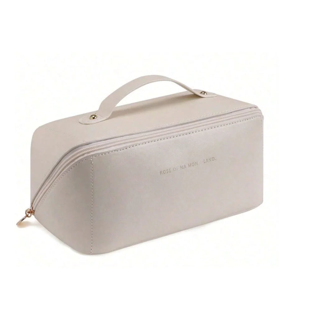 Bolsa necessaire para maquiagem e cosméticos, em couro, grande capacidade, portátil, para viagens