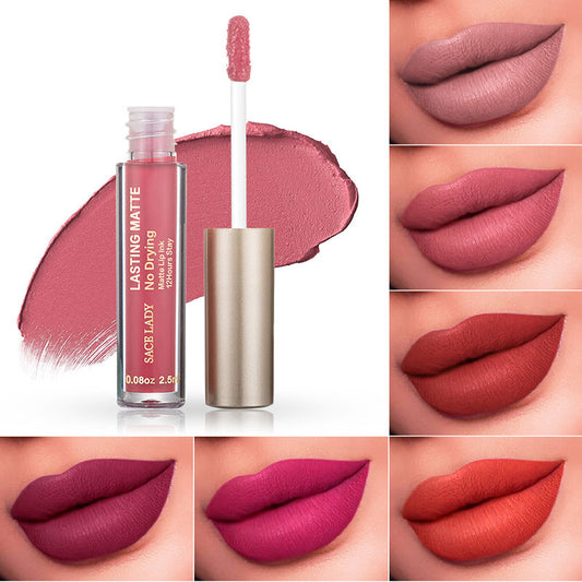 Kit de batom líquido matte à prova d'Água, nude, de longa duração com gloss labial e maquiagem para lábios