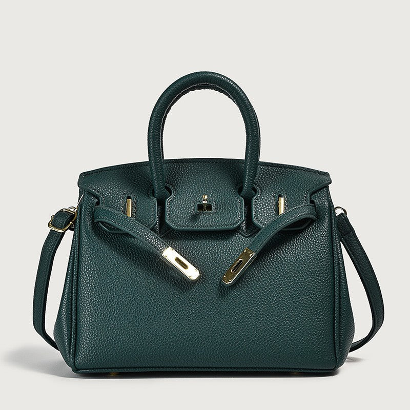 Bolsa em couro, estilo tote, com alça superior, clássica