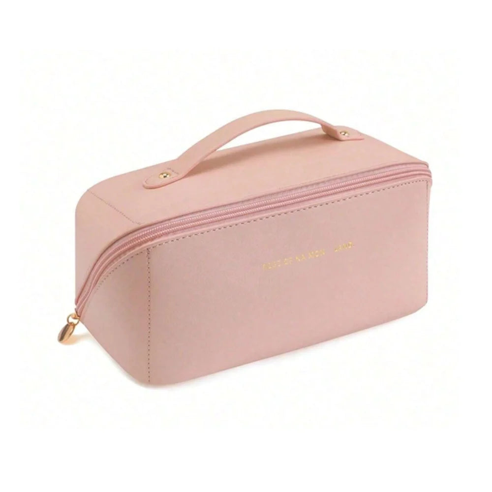 Bolsa necessaire para maquiagem e cosméticos, em couro, grande capacidade, portátil, para viagens