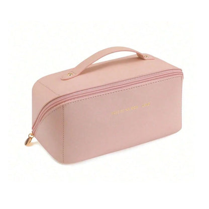 Bolsa necessaire para maquiagem e cosméticos, em couro, grande capacidade, portátil, para viagens