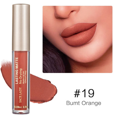 Kit de batom líquido matte à prova d'Água, nude, de longa duração com gloss labial e maquiagem para lábios