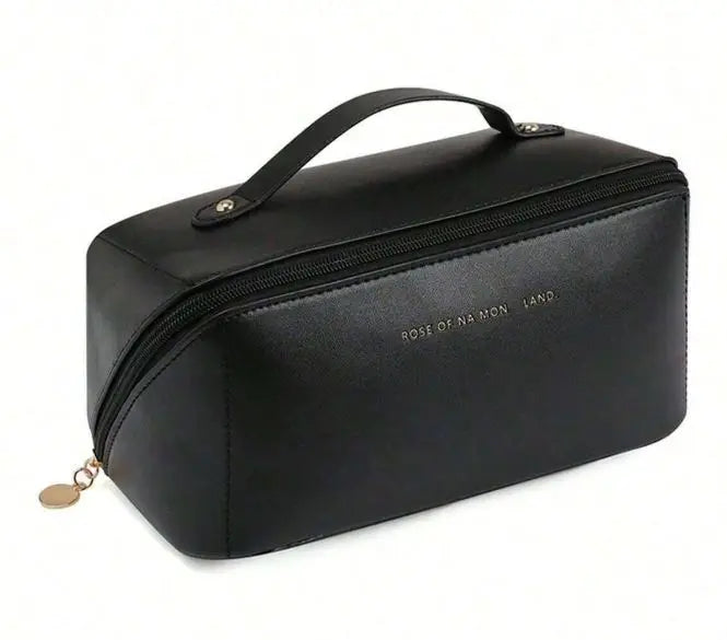 Bolsa necessaire para maquiagem e cosméticos, em couro, grande capacidade, portátil, para viagens