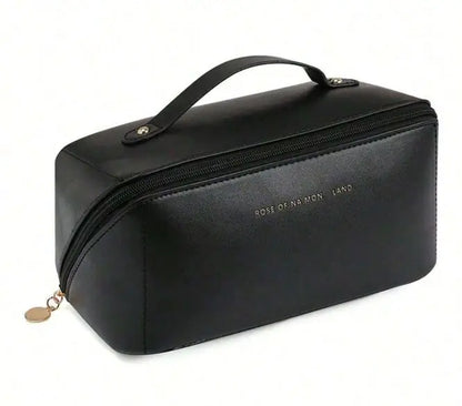 Bolsa necessaire para maquiagem e cosméticos, em couro, grande capacidade, portátil, para viagens