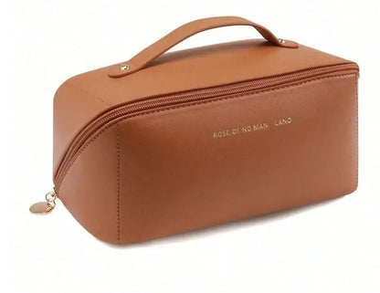 Bolsa necessaire para maquiagem e cosméticos, em couro, grande capacidade, portátil, para viagens