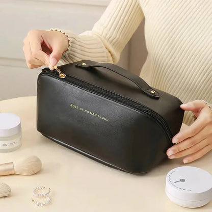Bolsa necessaire para maquiagem e cosméticos, em couro, grande capacidade, portátil, para viagens
