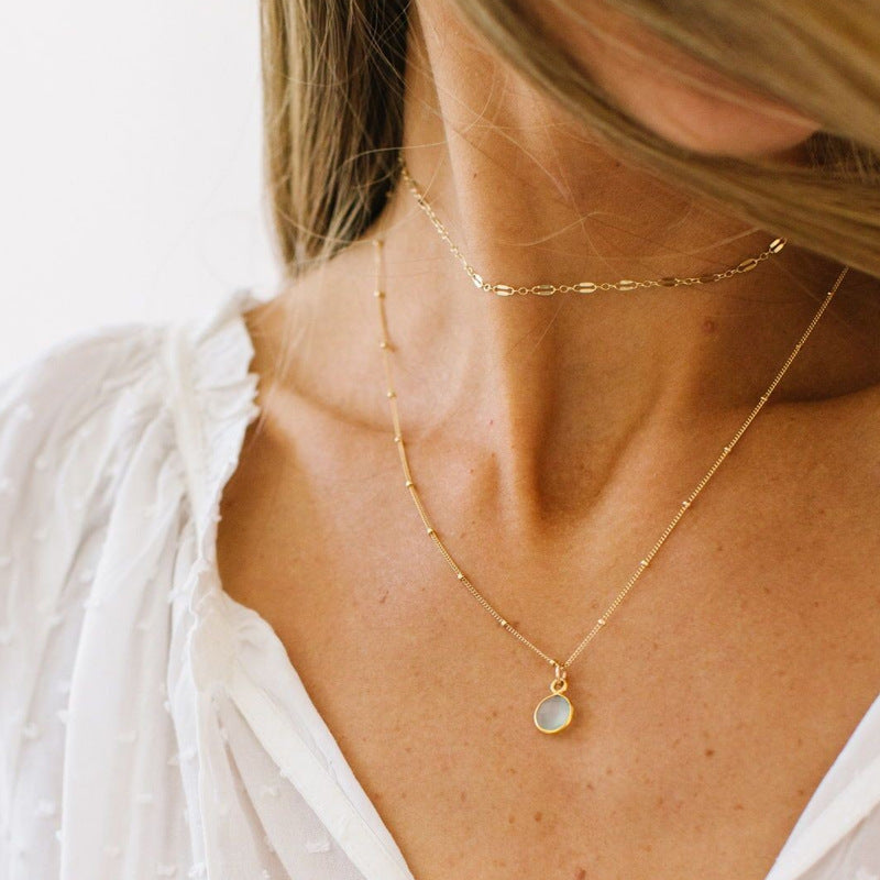 Colares elegantes em várias camadas, corrente longa com cristais