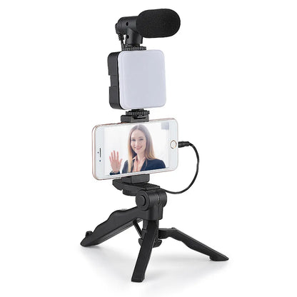 Kit para vlogs com tripé para celular, 36 luzes de LED e mini microfone para transmissões ao vivo, vídeos do TikTok e YouTube