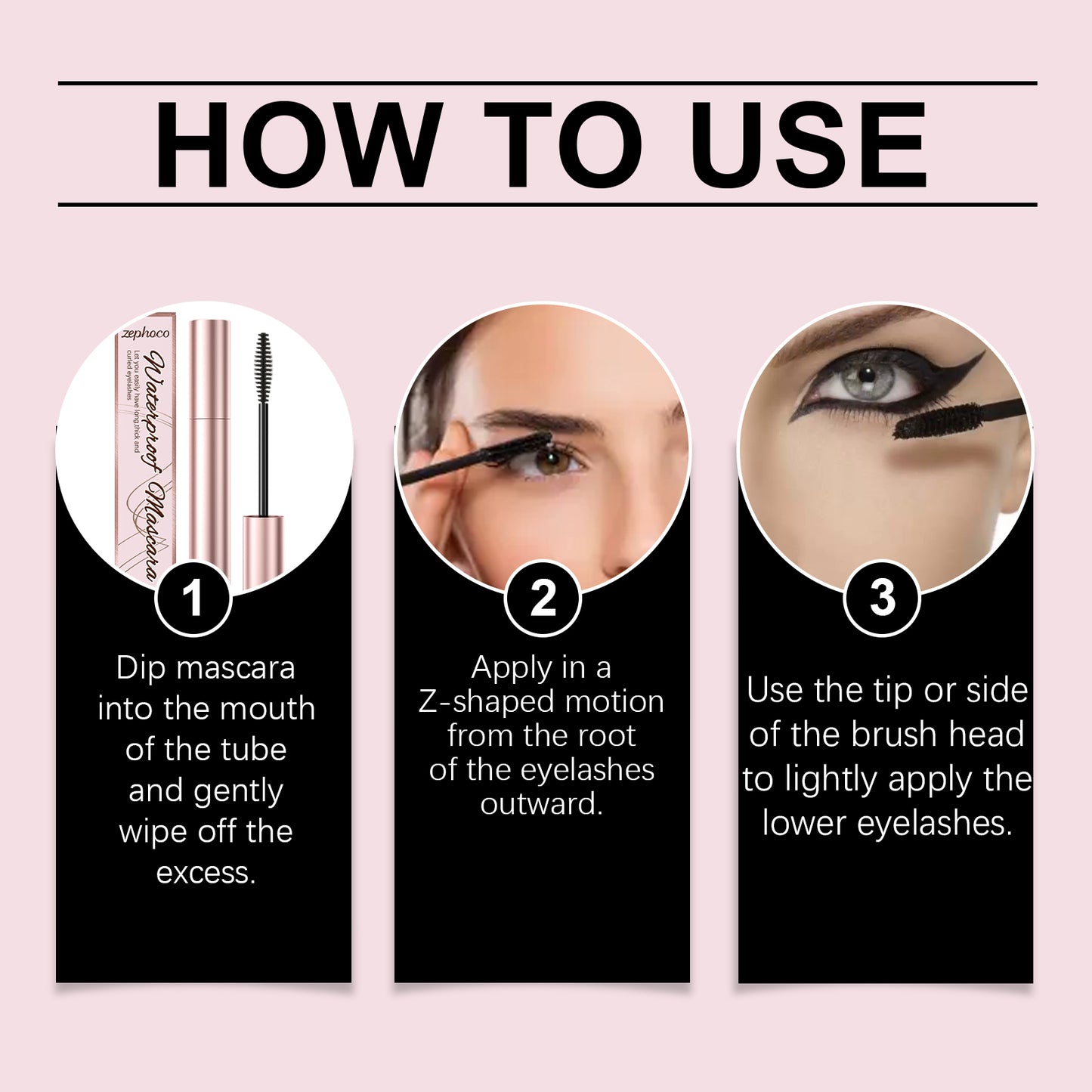 Máscara para cílios Zephoco Brown Curl, hidratação diária, beleza natural, fixação da máscara