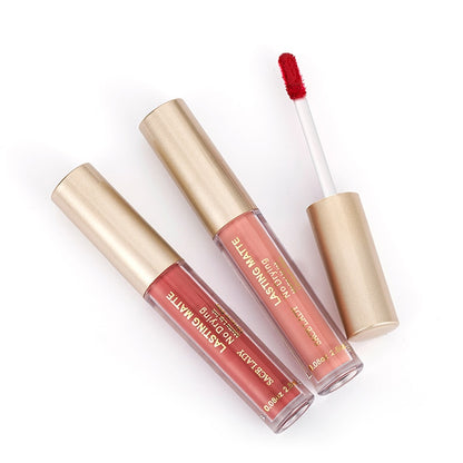 Kit de batom líquido matte à prova d'Água, nude, de longa duração com gloss labial e maquiagem para lábios
