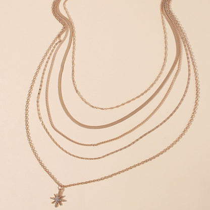 Colares elegantes em várias camadas, corrente longa com cristais