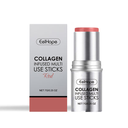 Bastão de maquiagem com colágeno hidratante, blush natural multicolorido