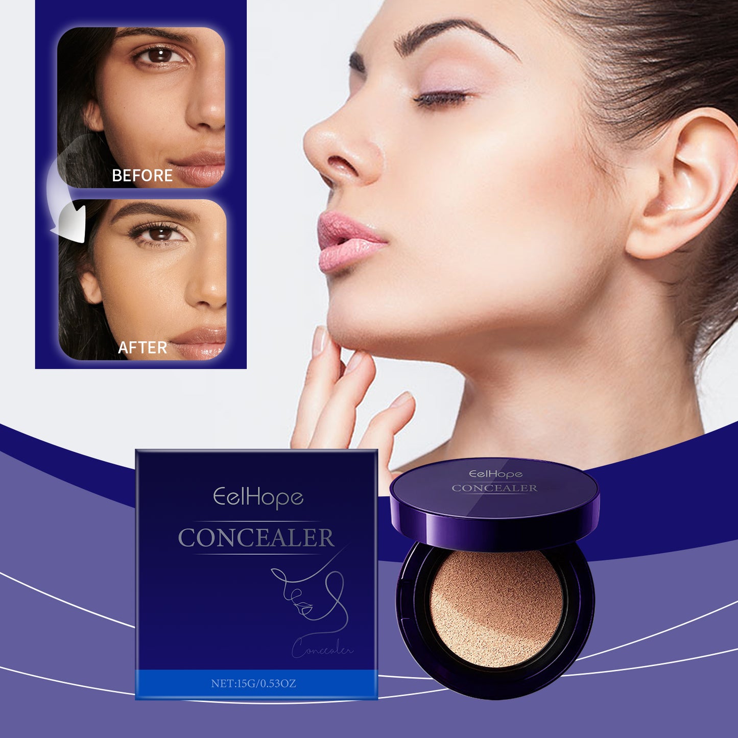 Base corretiva Eelhope Air Cushion hidratante, fácil de aplicar, iluminadora, leve para maquiagem facial