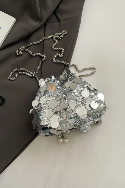 Bolsa transversal de lantejoulas com cordão