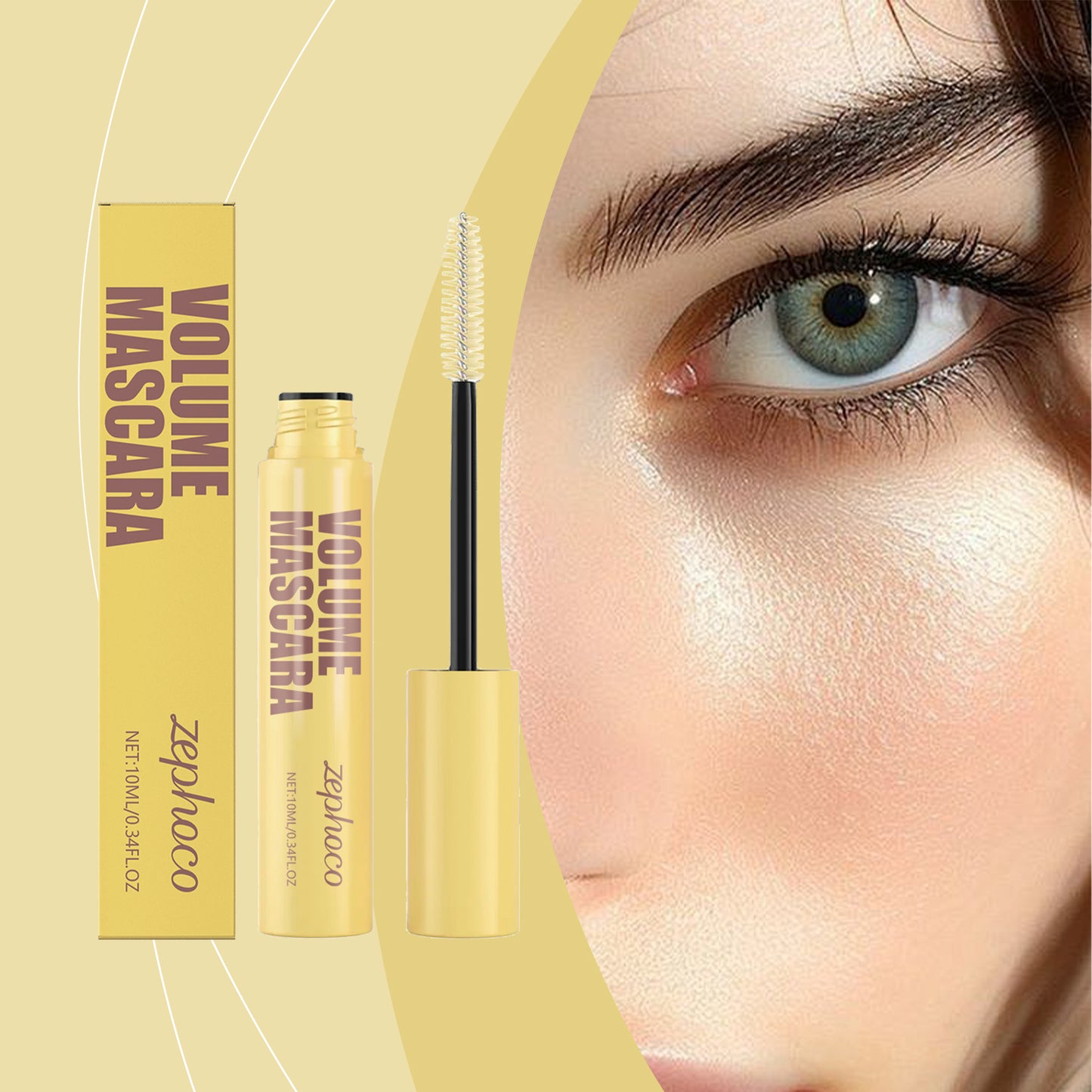 Máscara para cílios Zephoco Thick And Slender, para aplicação ao redor dos olhos, com efeito natural, textura espessa sem grumos e à prova de d'água