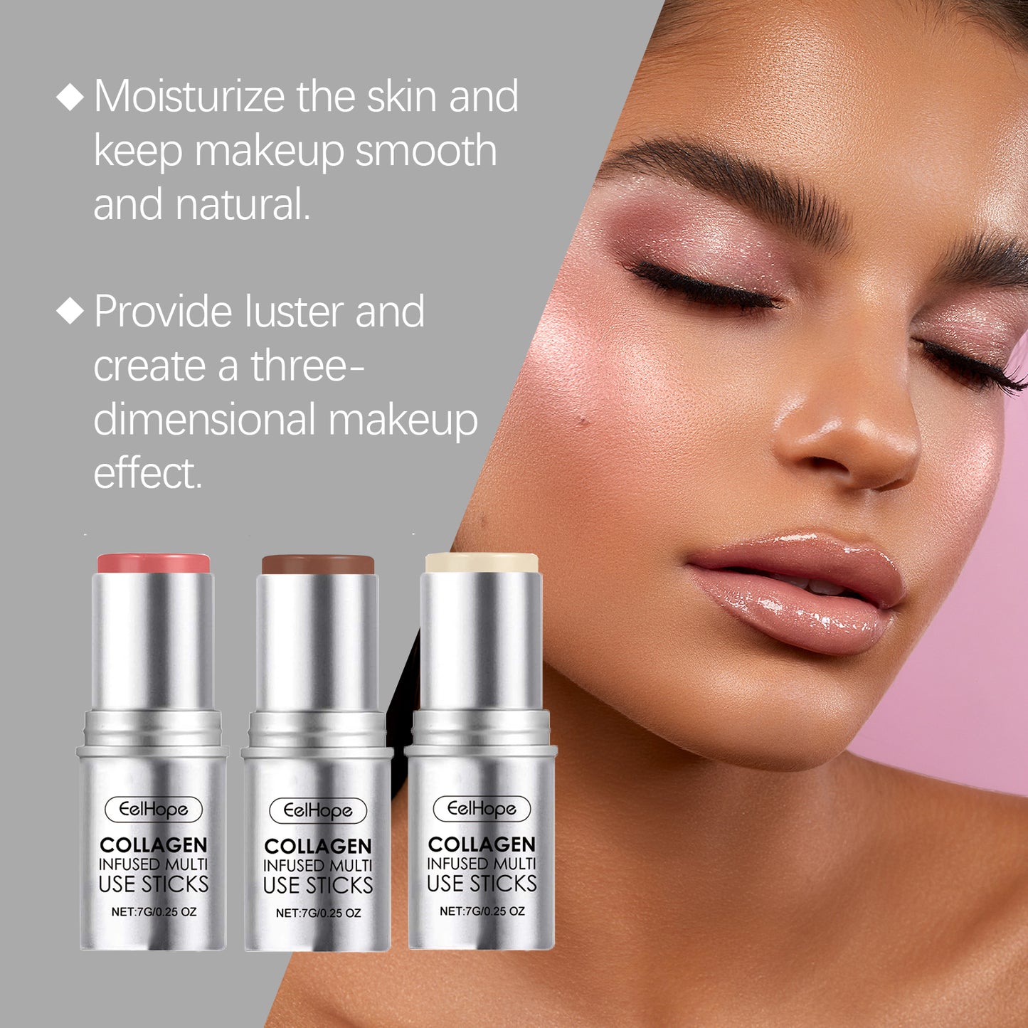 Bastão de maquiagem com colágeno hidratante, blush natural multicolorido