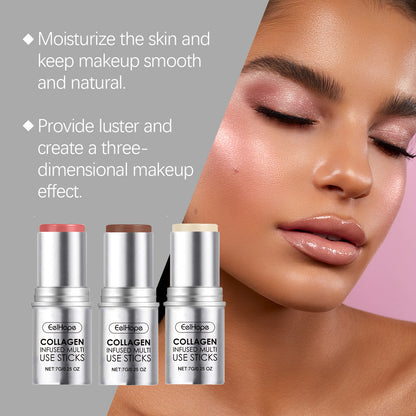 Bastão de maquiagem com colágeno hidratante, blush natural multicolorido