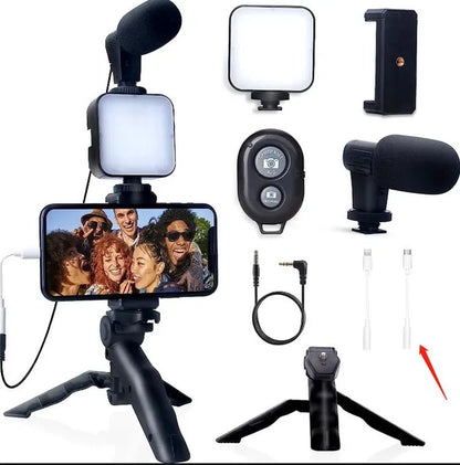 Kit para vlogs com tripé para celular, 36 luzes de LED e mini microfone para transmissões ao vivo, vídeos do TikTok e YouTube