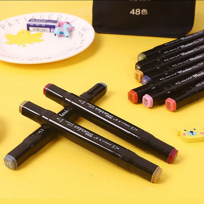 Conjunto de 24 a 168 Canetas Marcadoras Artísticas com Ponta Oleosa para Desenho, Esboço e Grafite - Materiais de Arte Escolares