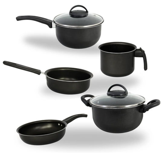 Conjunto de panelas antiaderentes de alumínio com tampa de vidro, 5 peças