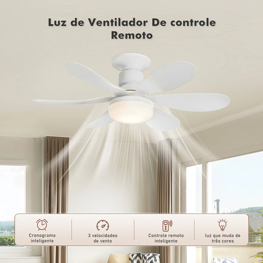 Ventilador com luminária de teto, controle remoto, ultra silencioso