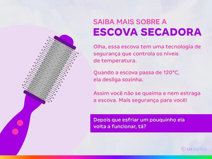 Escova secadora Britannia, 1300W com luz infravermelha, íons cerâmicos e turmalina, 2 velocidades, Bivolt
